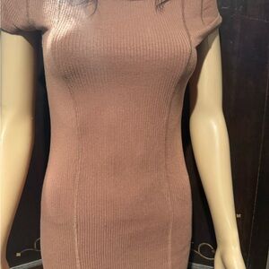 Brown Ribbed Knit Dress